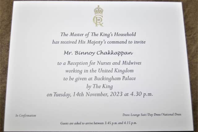 Binoy's invitation to the Buckingham Palace reception with King Charles III