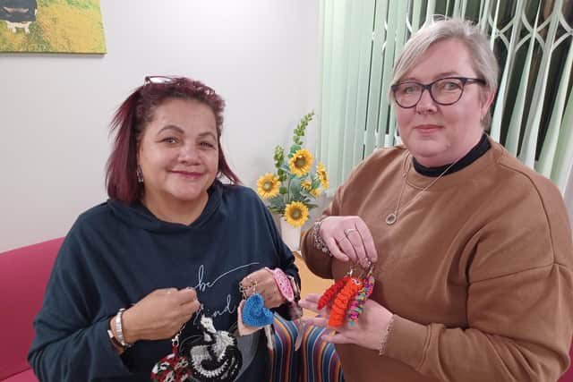 Millie Perkins (left) from Serenity, and Tina Jones (right) who has donated 'worry worms' for children who need support