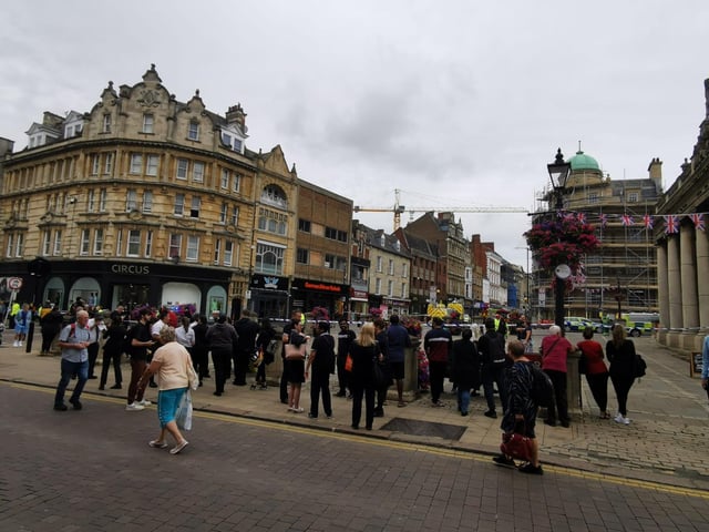 The scene in Northampton town centre today (Tuesday) as police and bomb squad units deal with "suspicious object" found in doorway near Market Square