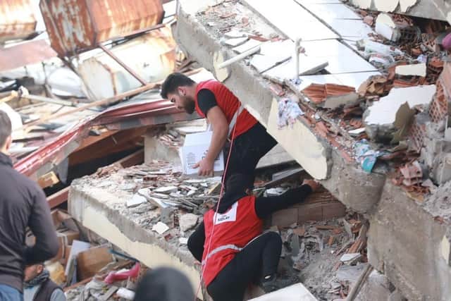 Red Cross workers assisting in the recovery effort in Turkey