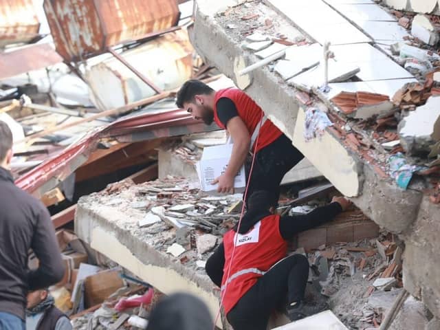 Red Cross workers assisting in the recovery effort in Turkey