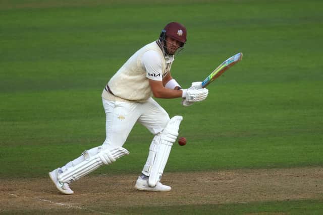 Surrey's Jamie Overton hit a half-century to frustrate Northants at the Kia Oval (Picture: Ben Hoskins/Getty Images for Surrey CCC)