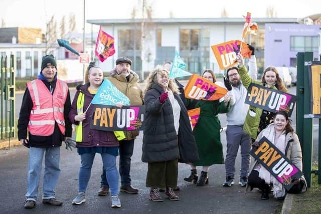 Teachers striking in Northampton in February 2023.