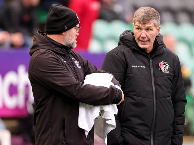 Rob Baxter (right) saw his side suffer defeat to Saints (photo by David Rogers/Getty Images)