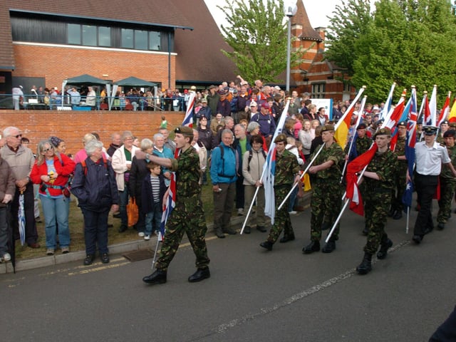 Opening parade of Waendel Walk Wellingborough School CCF carry the flags for the opening parade May 2009