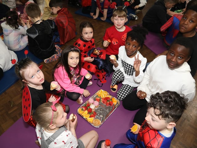 Children and staff at Kingswood Primary Academy on World Book Day