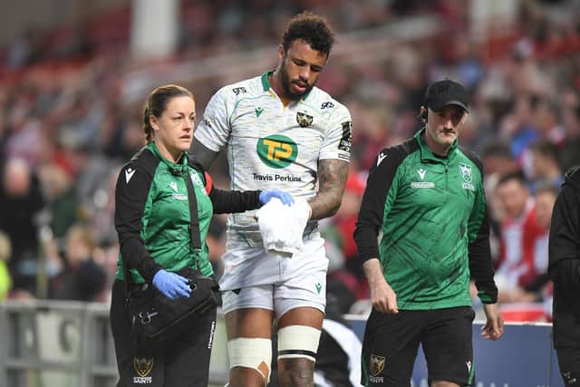 Courtney Lawes suffered a thumb injury against Gloucester earlier this month
