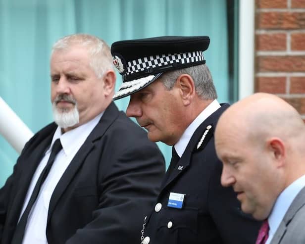 Nick Adderley leaving at the end of the first day of his gross misconduct hearing