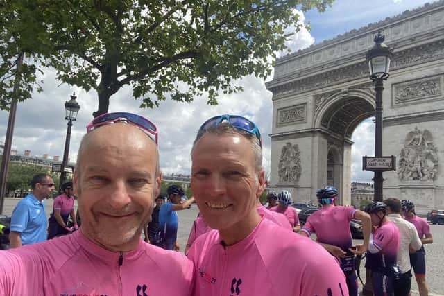 Andy Parker and Geoff Thomas at the Arc de Triomphe in Paris