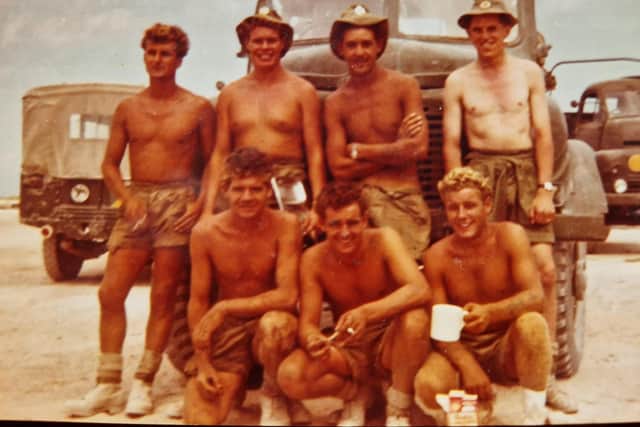 John Goodjohn (second from left back row) with his fellow soldiers on Christmas Island / John Goodjohn