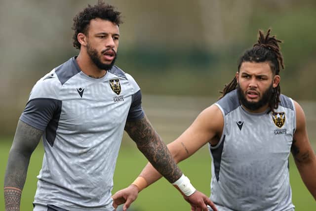 Courtney Lawes and Lewis Ludlam line up in Saints' back row (photo by David Rogers/Getty Images)