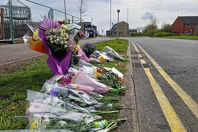 Floral tributes left at the scene of the incident close to the University of Northampton.