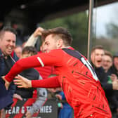 Dan Jarvis celebrates with the Poppies fans after netting the only goal of the game (Picture: Peter Short)