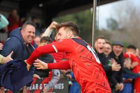 Dan Jarvis celebrates with the Poppies fans after netting the only goal of the game (Picture: Peter Short)