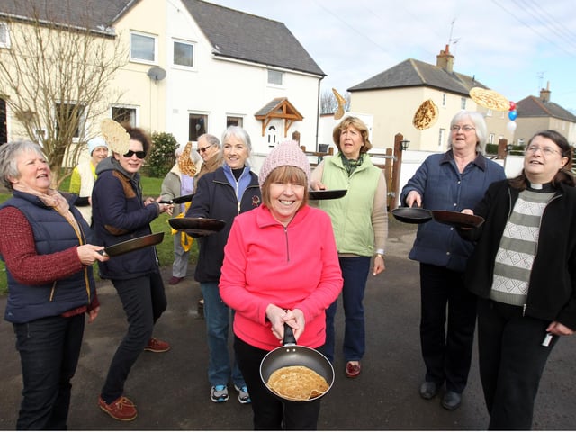 Pancake Races: Caldecott WI - annual pancake race winner Mrs Janet Griggs March 2014