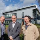 (L-R) Tom Fitzgerald (Managing Director, SSG Contracts), Paul Warrington (Relationship Director, Lloyds Bank), John Fitzgerald (Director, SSG Contracts) outside the Nene Business Centre in Station Road, Irthlingborough