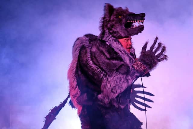 Stewart Lee shares the stage with a tough-talking werewolf from the dark forests of the subconscious (photo: Steve Ullathorne)