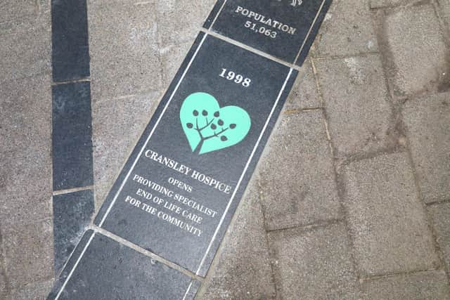 The stone marking Cransley Hospice's founding