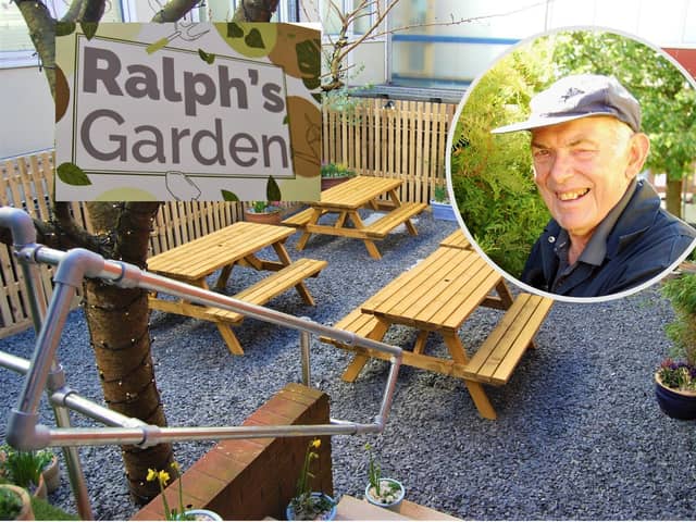 Ralph Howe (inset) with the garden dedicated to him/KGH