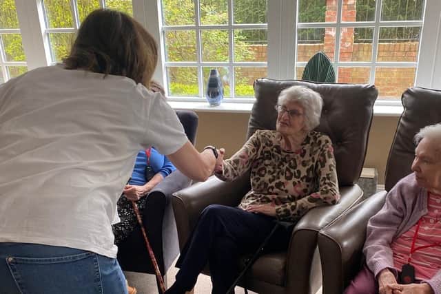 Penny spoke with passion on the work she delivers to raise awareness of dementia meeting Pat, resident at Brampton View