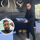 Connor at his Rushden Lakes pop-up and, inset, Amir Khan wearing his sunglasses