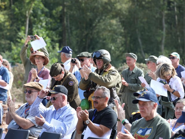 Grafton Underwood US airbase museum volunteers welcome returning veteran and families of base personnel