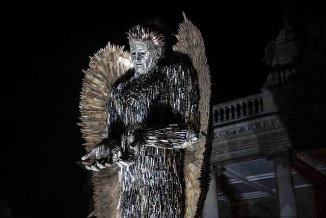 The Knife Angel on its visit to Northampton