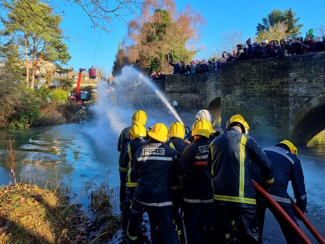 Geddington Volunteer Fire Brigade vs Northants Fire and Rescue firefighters at the annual Geddington Squirt