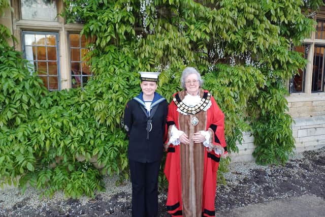 New Rushden mayor, Cllr Gill Mercer with her chosen Rushden Sea Cadet, Amelie