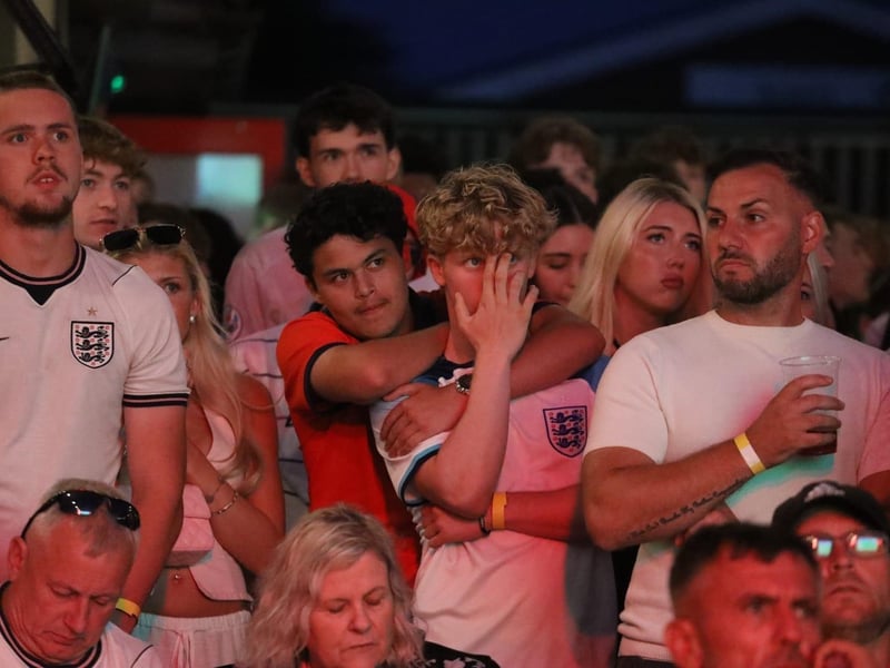 Fans at the Kettering Town FC World Cup Fan Zone watch England vs Argentina in the semi-final