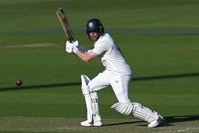 Marcus Harrison his way to a century for Lancashire against Northants