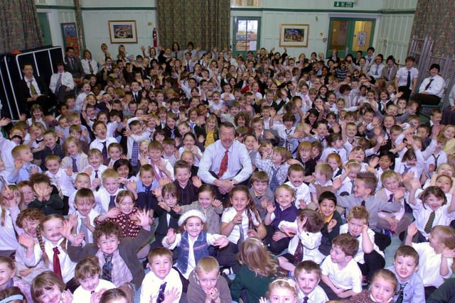 Kettering, Hawthorn Community Primary School, retirement of Headteacher Richard Hall, marked by dress up as Richard Hall day.  2008