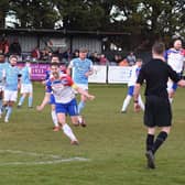 Ryan Inman runs away to celebrate after netting from the penalty spot to secure a 1-1 draw for AFC Rushden & Diamonds (Picture: Shaun Frankham)