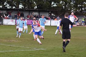 Ryan Inman runs away to celebrate after netting from the penalty spot to secure a 1-1 draw for AFC Rushden & Diamonds (Picture: Shaun Frankham)