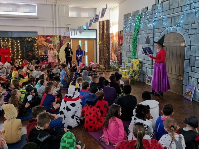Children and staff at Kingswood Primary Academy on World Book Day