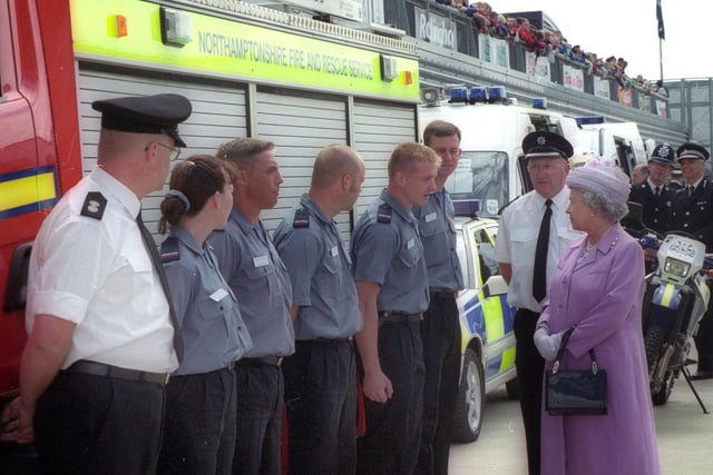 The Queen's visit in 2001 to Rockingham Motor Speedway - meeting Northamptonshire Fire and Rescue
