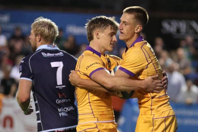 Archie McParland congratulated try scorer James Pater (picture: Ketan Shah)