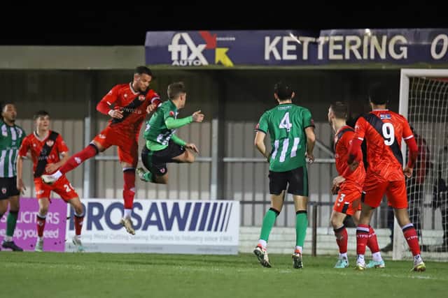 Action from Kettering Town's 1-1 draw with Bromsgrive Sporting on Tuesday (Picture: Peter Short)