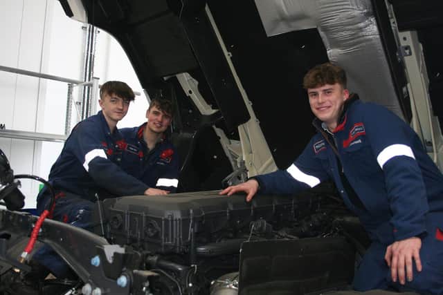 Three apprentices during an internal training session at TruckEast