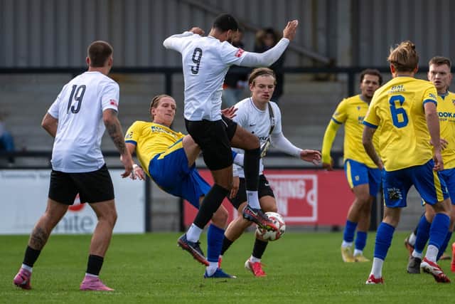 Action from Corby Town's 4-1 defeat to Wellingborough Town on Saturday (Picture: Jim Darrah)