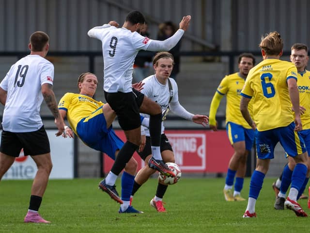 Action from Corby Town's 4-1 defeat to Wellingborough Town on Saturday (Picture: Jim Darrah)