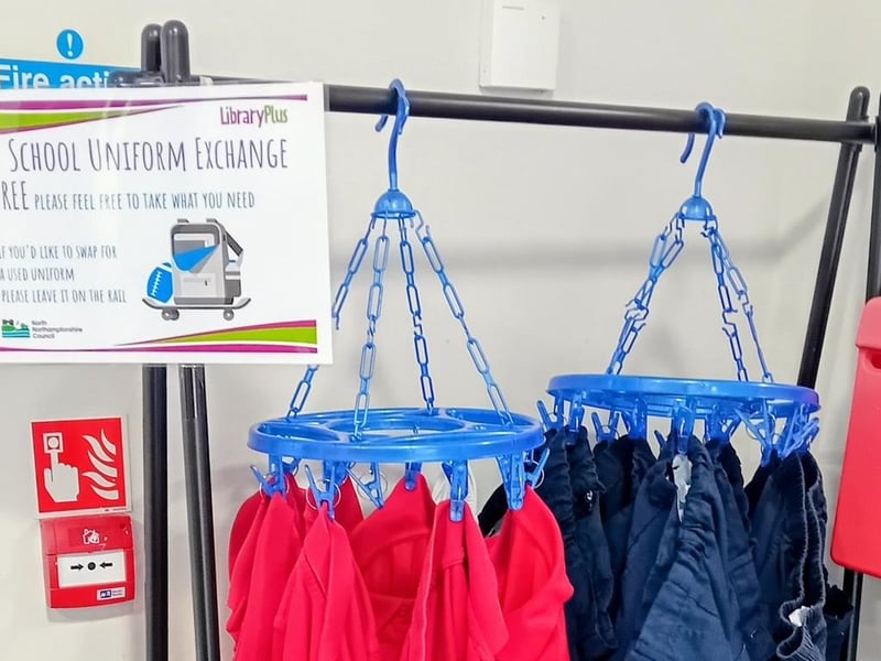 Oundle Library has a school uniform exchange rail. Families can drop by and pick up what they need and if you have any used school uniforms for any of the local schools, these can be dropped off at the library to help others