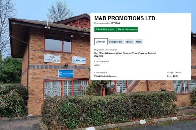 M&B Promotions' registered address, before it was changed to the liquidator's, was at a business village in Coventry