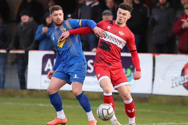 Steph Morley, pictured in action against Kettering Town last season, has signed for the Poppies after leaving Leamington. Picture by Peter Short