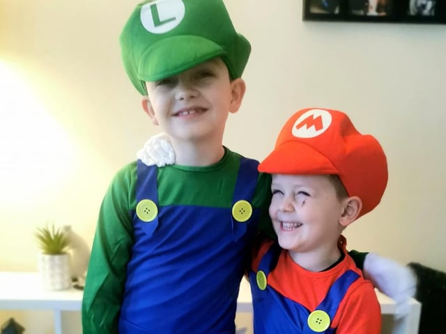 Samuel, and Sebastian, ages 5 and 8, from Corby, as Mario and Luigi