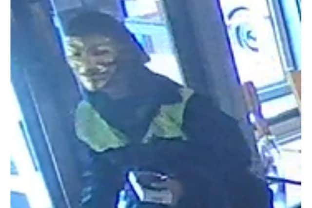 Vodcics wore a full gold facemask while he was carrying out his crimes at The Raven in Corby. Image: Northamptonshire Police