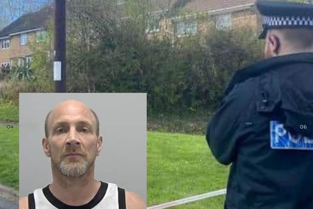 Matthew Haydon of Sharnbook, inset, and police at the scene last year
