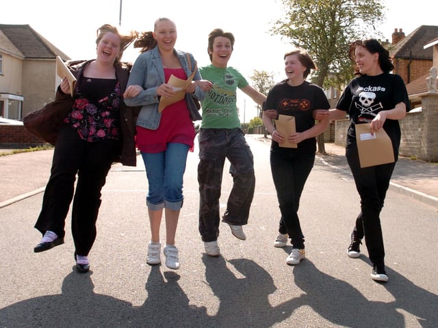 GCSE results day, 2007 - Kirsty Muggleton, Siobhan Saunders, Robert Hitchman, Gemma Ingleman and Hannah Nycz