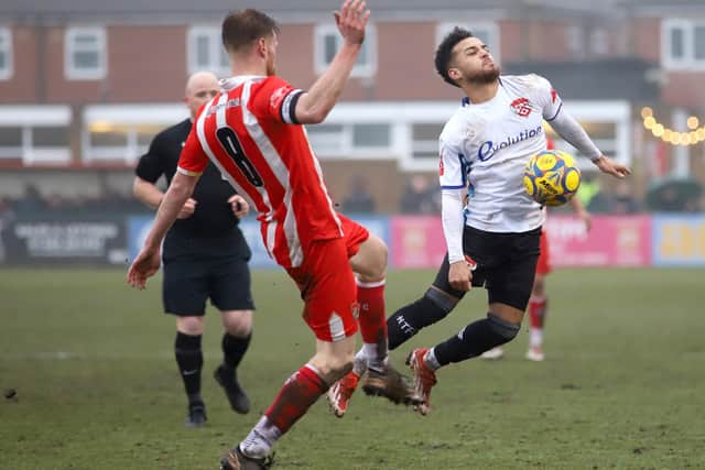 Action from Kettering Town's 3-1 win at Stourbridge (Picture: Peter Short)