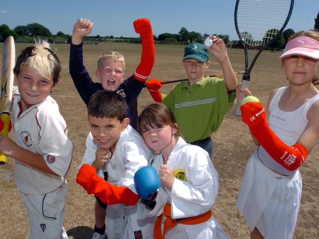 Sport Relief, July 2006 - Billy Bates, eight, Robert Caulton, eight, Aaron Dorks, 11, Nicole Freeman, 11, Harry Cooper, nine, and Jade Pither, nine